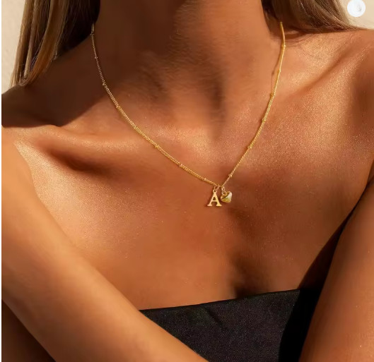 Heart Initial Necklace for Women,14K Gold Plated Letter A-Z Pendant Necklace