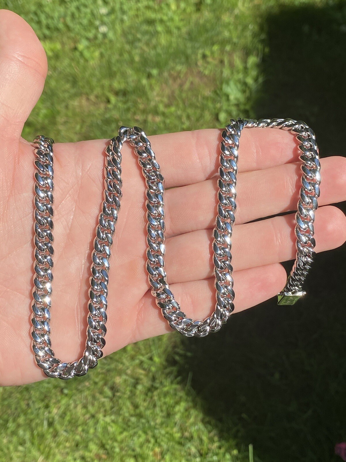 8mm Mens Miami Cuban Link 14k White Gold Plated Stainless Real HipHop Necklace