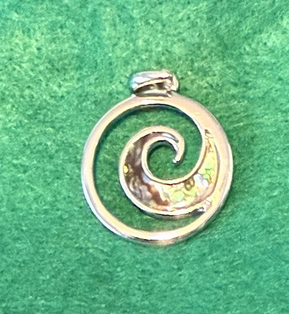 Abalone & Silver Tone Spiral Round Charm Pendant, Metal, No Stone