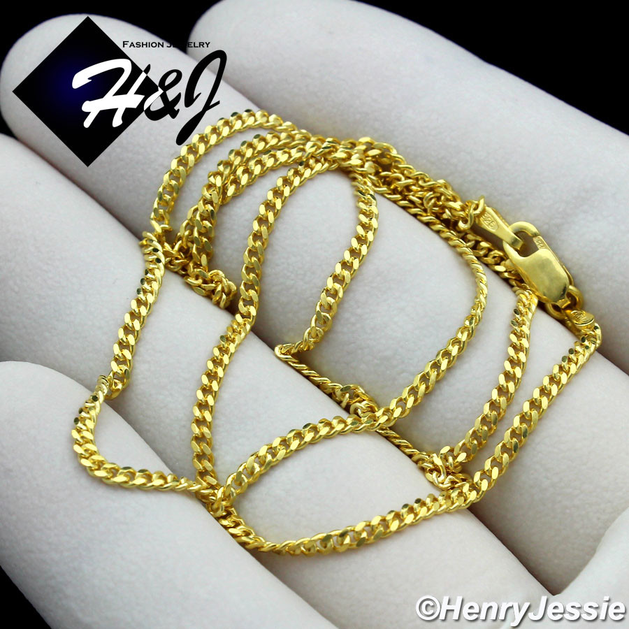 925 STERLING SILVER 16″-24″X2MM GOLD PLATED CUBAN CHAIN PLAIN CROSS PENDANT*G194