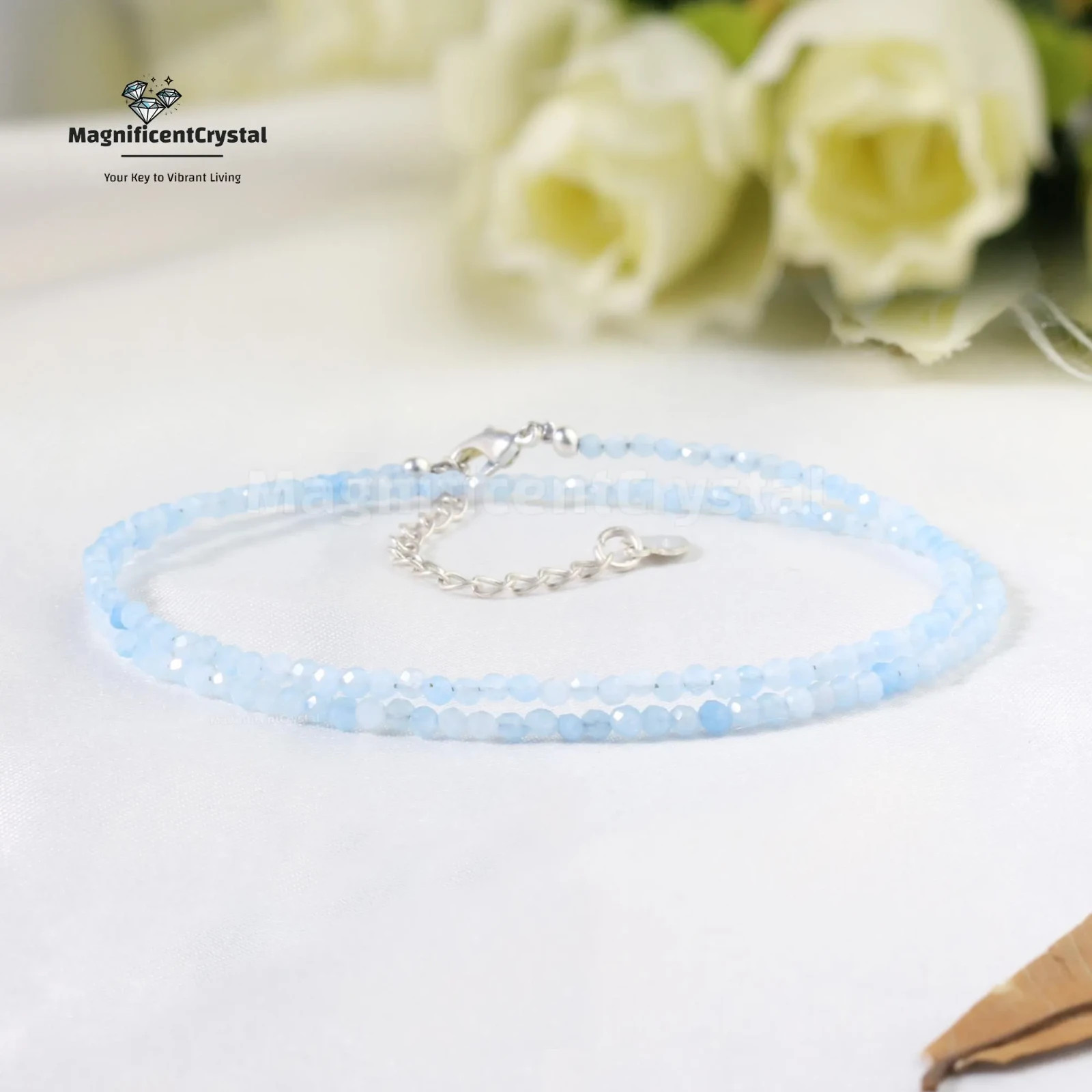 Genuine Aquamarine Choker 2MM Dainty Beads Healing Crystal Jewelry Necklace