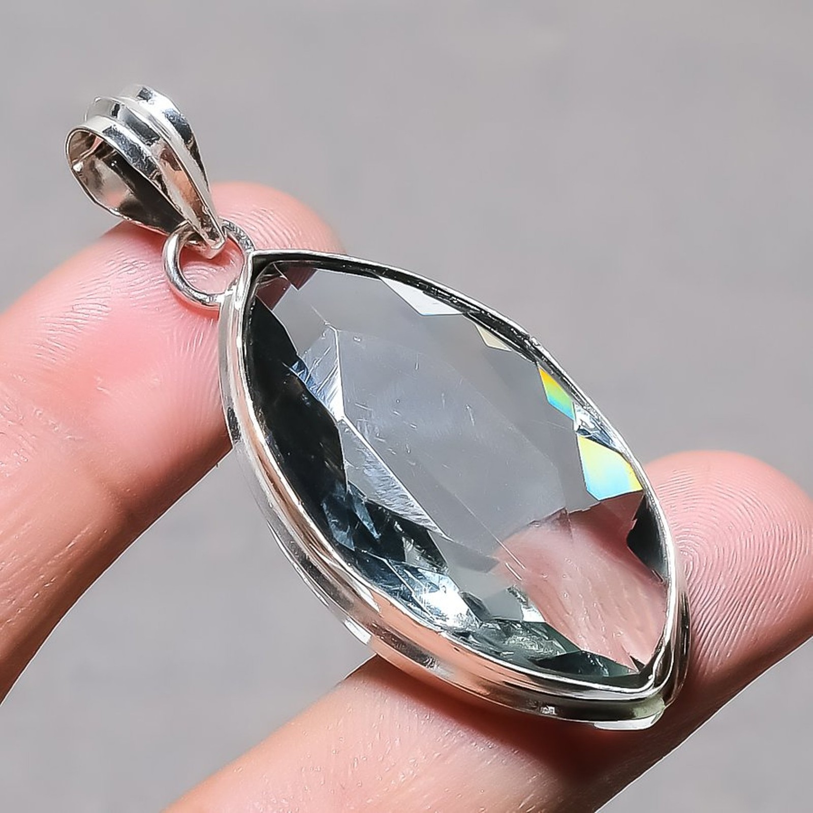 Faceted Alexandrite Quartz Marquise Shape Gemstone Jewelry Handmade Pendant 2.3″