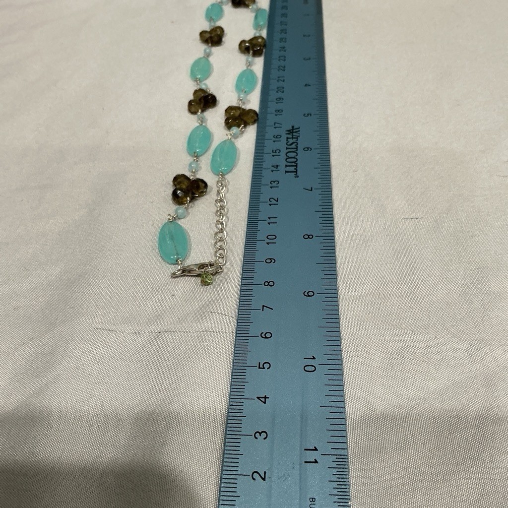 925 Silver Crystal Beaded Station Necklace 18in Lobster Clasp