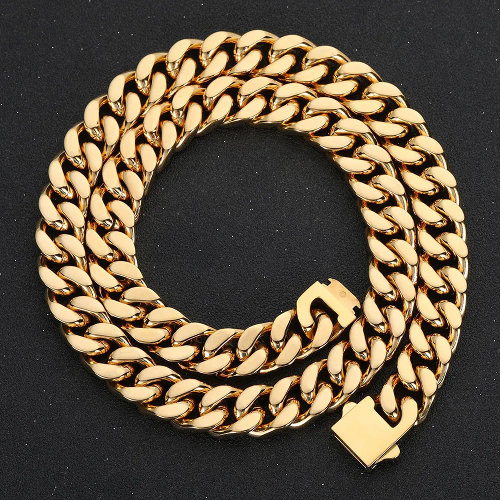 Cuban Link Chain Necklace Stainless Steel Flat Curb Wide Heavy Link Jewelry