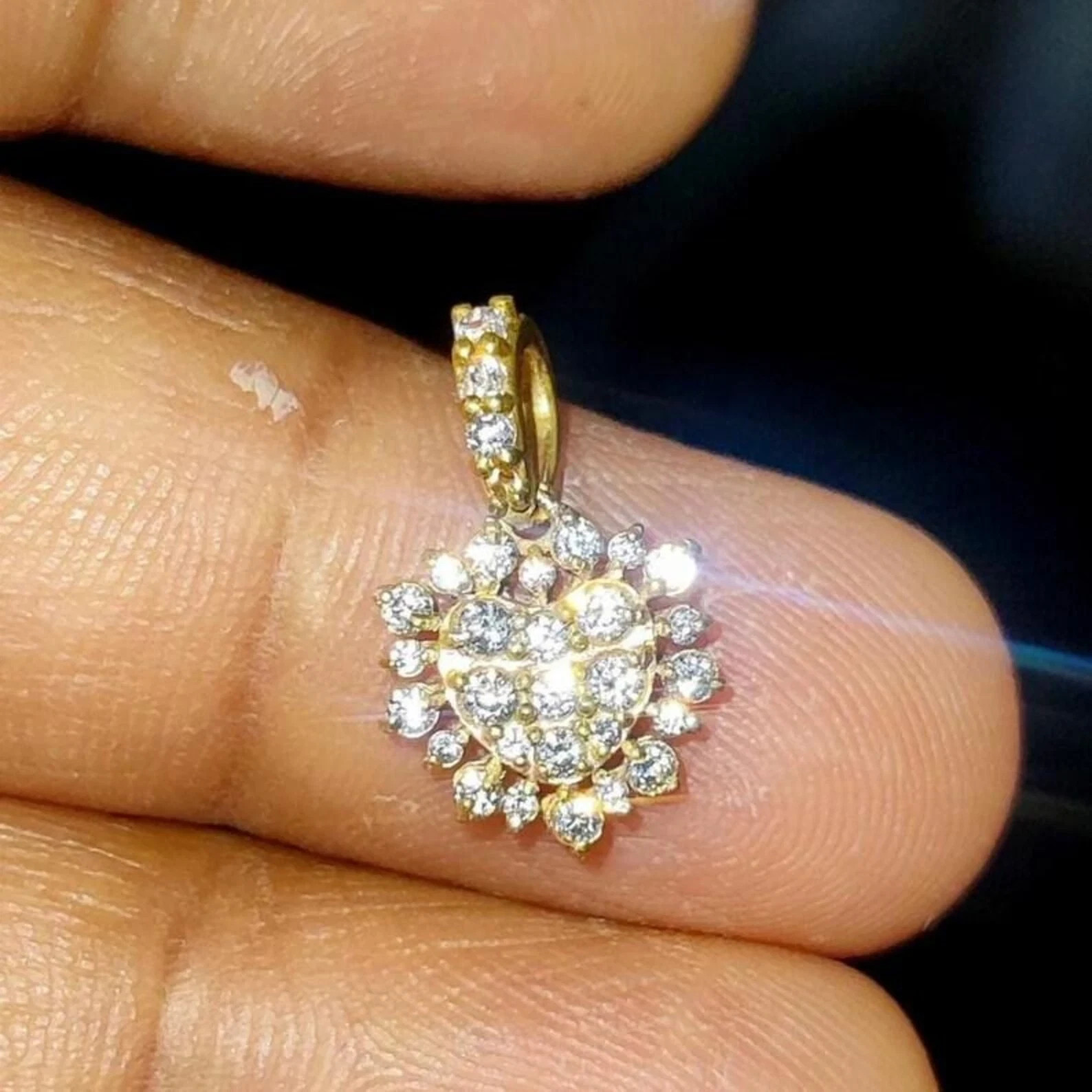 Womens Mini Heart Pendant 14K Yellow Gold Plated 1.5Ct Round Lab Created Diamond