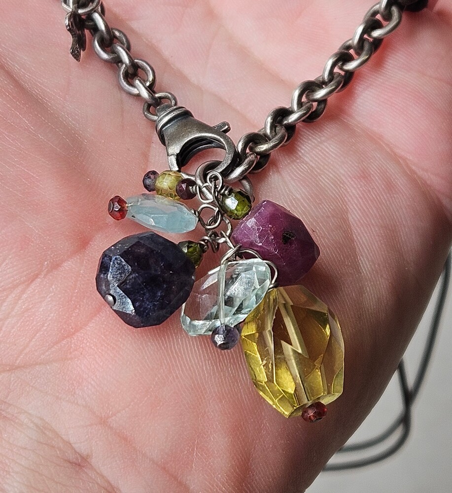 Peyote Bird 925 Sterling Silver Multi Colored Rainbow Stone Strand Necklace 15in