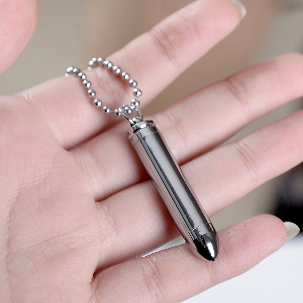 Mens Stainless Steel Necklace Open Bullet Pendant Pill Case Holder Male Jewelry