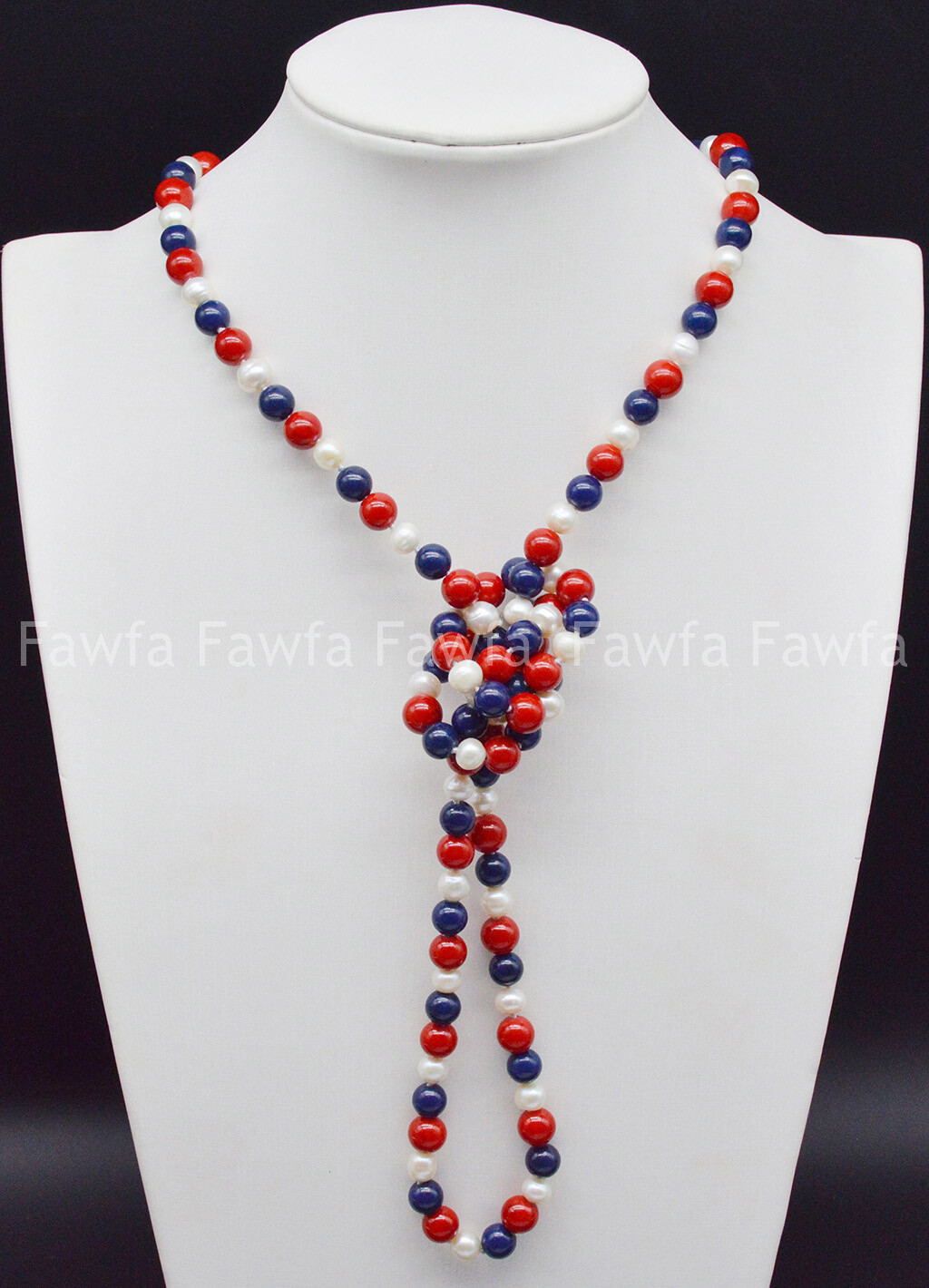6-7mm White Pearl 8mm Red Coral Blue Lapis lazuli Round Beads Necklace 16-100”