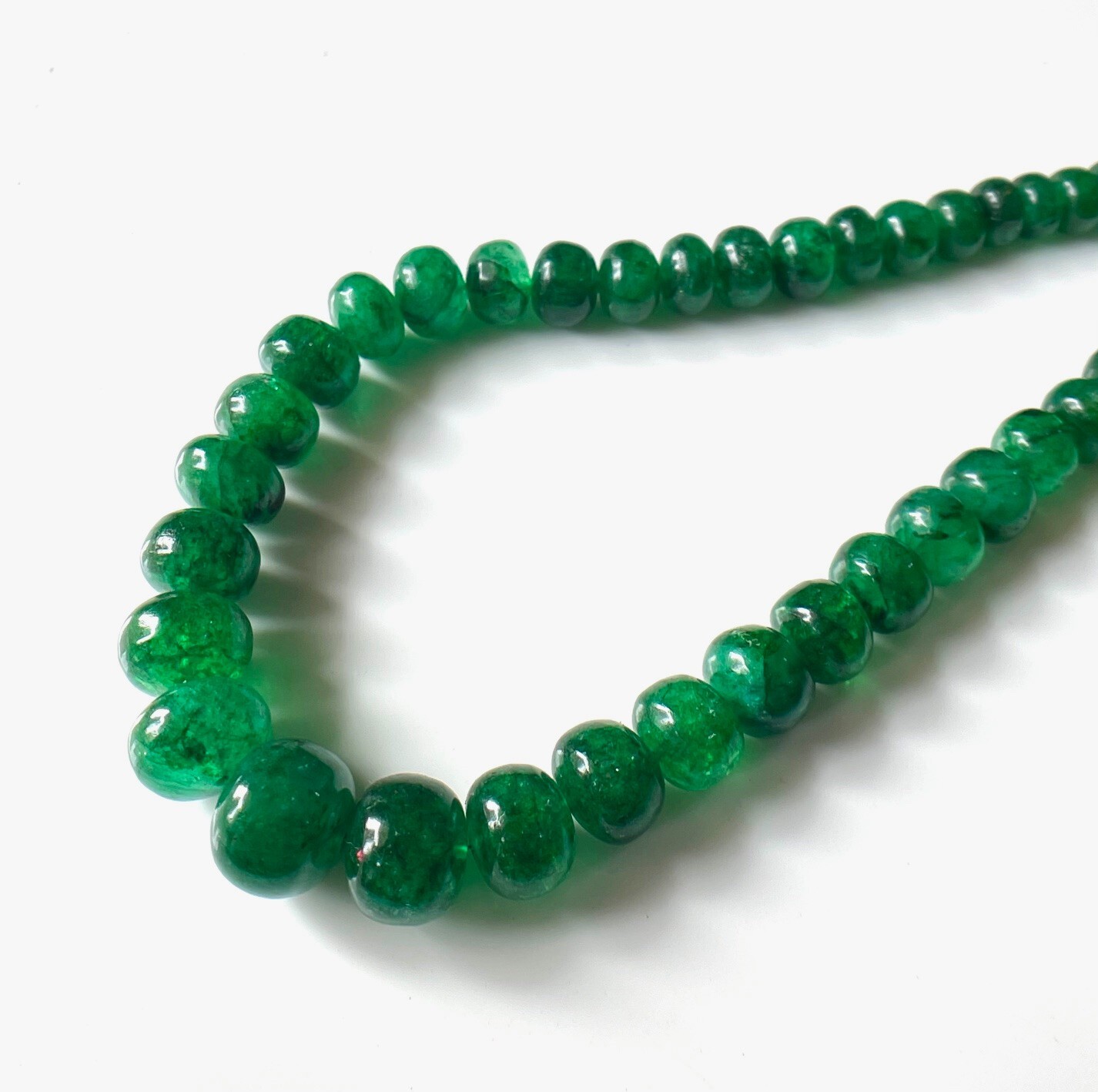 AAA-Natural Emerald Smooth Rondelle shape Beads , Emerald Smooth beads Necklace