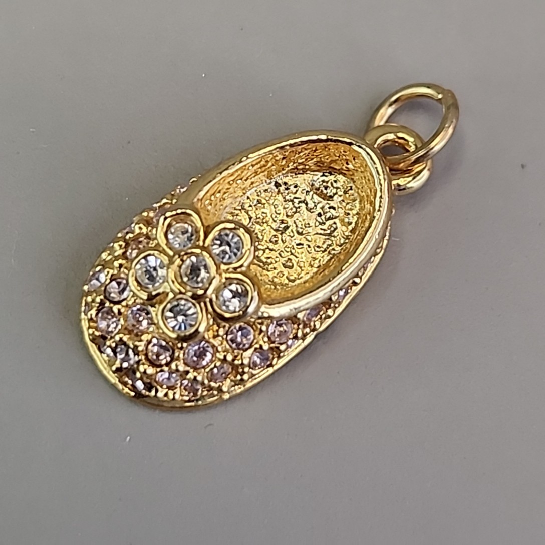 Firenza Baby Shoe Charm Necklace May Birthstone Clear Rhinestones Gold Tone 17mm