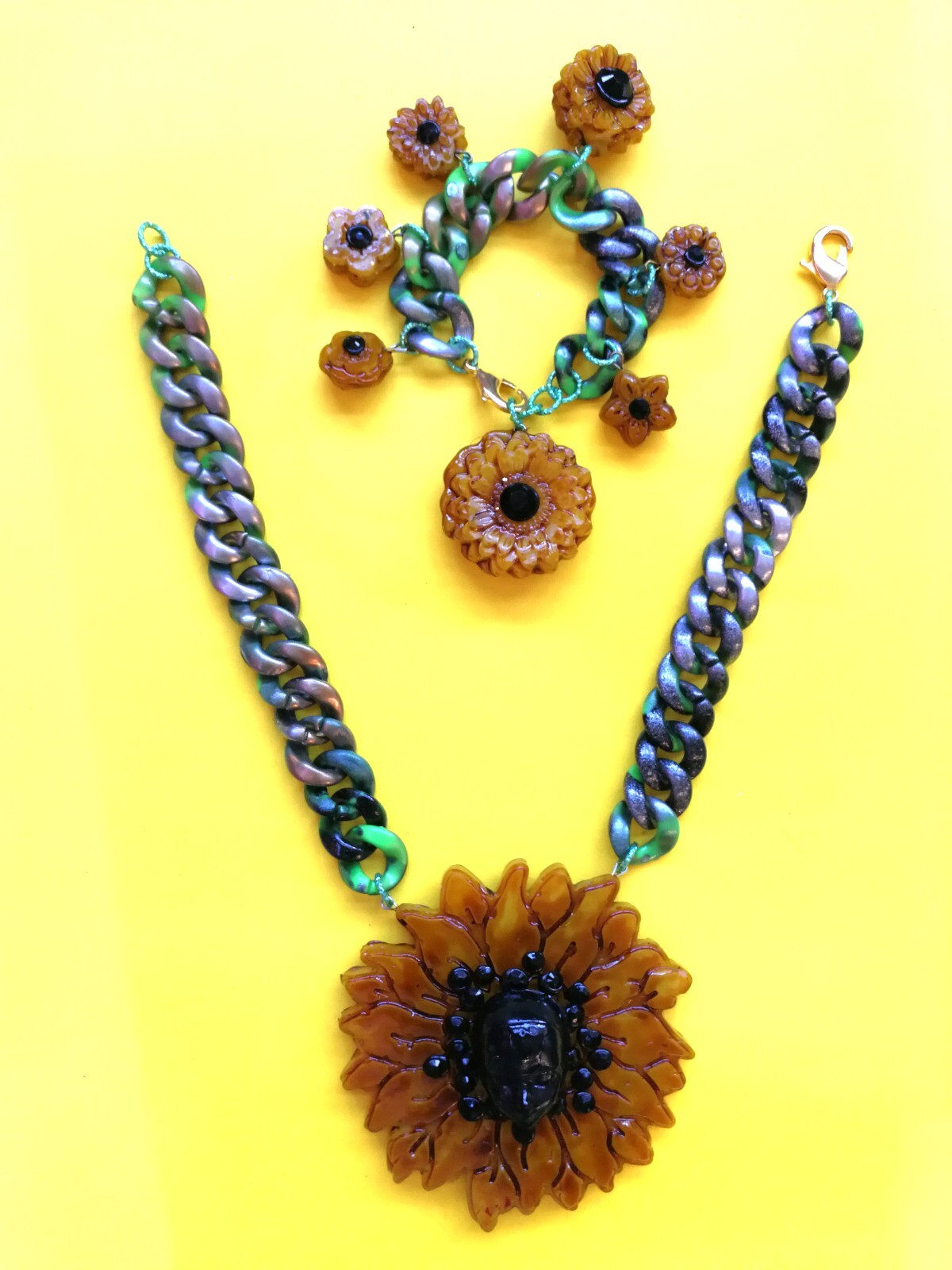 Woman Necklace Jewelry Sun Flower Brutalist Modernist Sunflower Bracelet Pendant