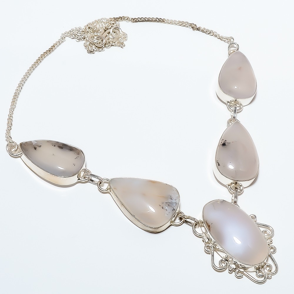 Dendritic Opal – Brazil 925 Silver Plated Tennis Necklace 17.99″ TN7525-299