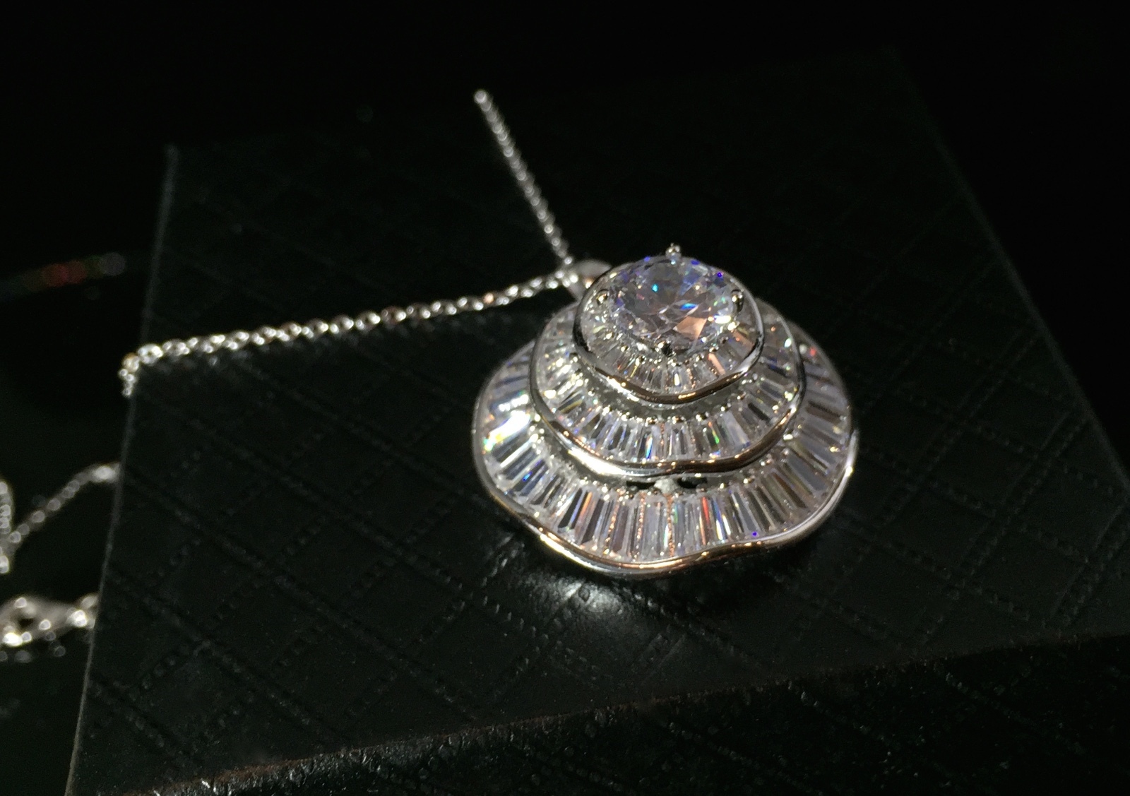 18k White Gold Filled Pendant Necklace made w Swarovski Crystal Solitaire Stone