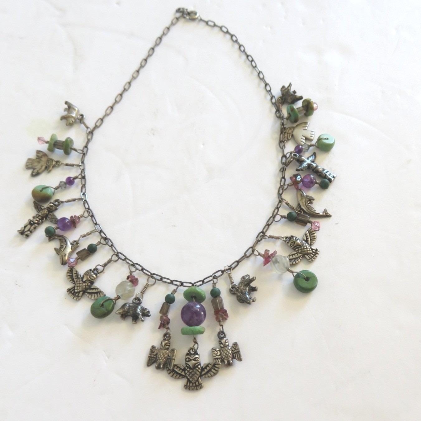 Vintage KBN Kabana Sterling Silver Southwestern Charm Necklace