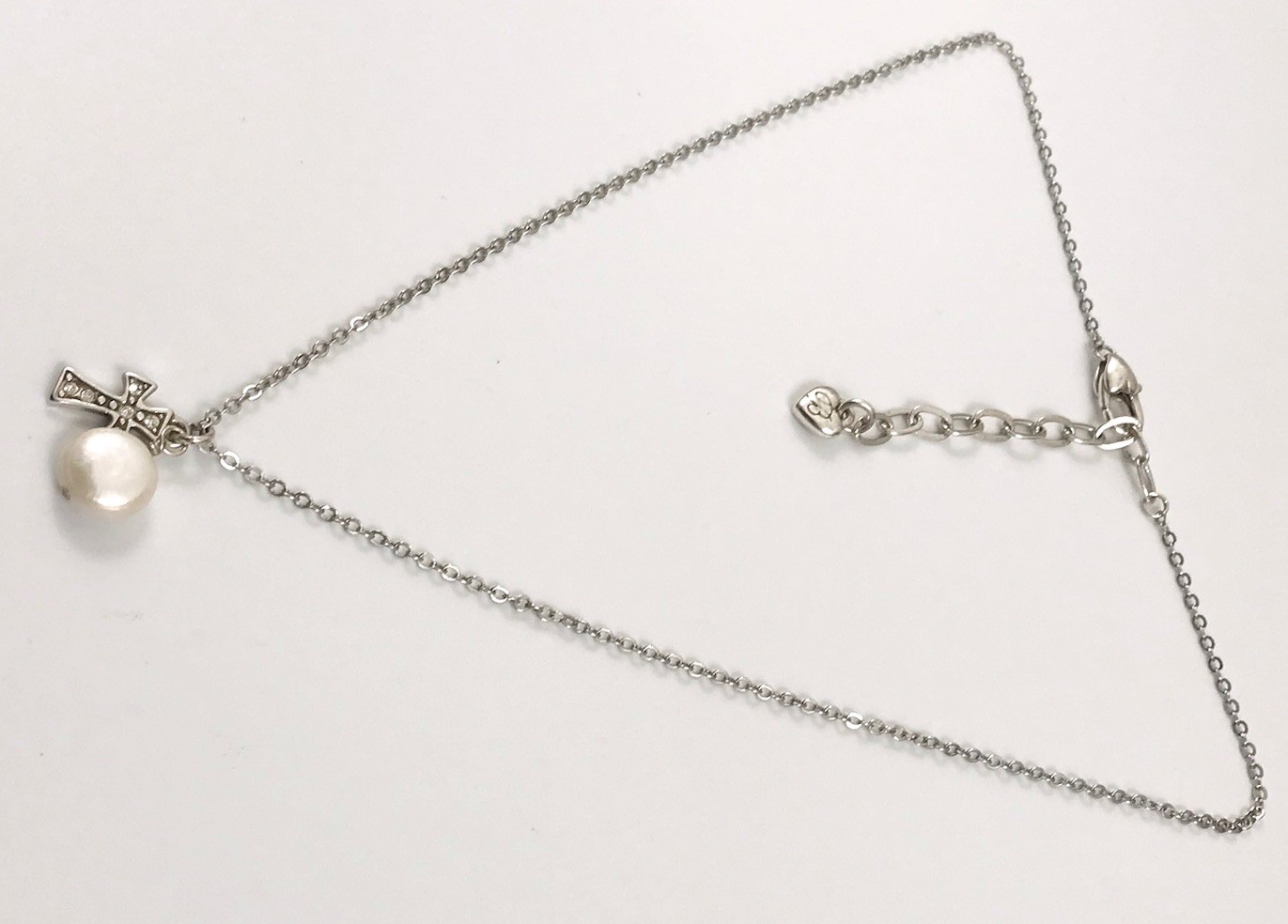 Brighton MARGARITA CROSS Silver Crystal Pearl Pendant Necklace. #515