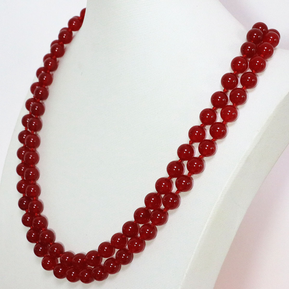 10mm Red Jade gemstone Round Beads Long necklace 36” AAA++