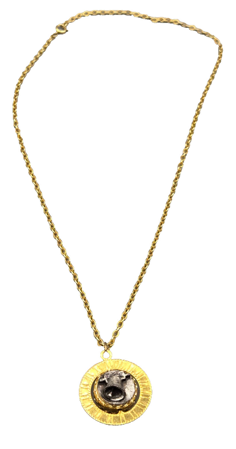 Reversible “1776” and “Liberty Bell” Medallion Pendant Necklace 24″ Gold Tone