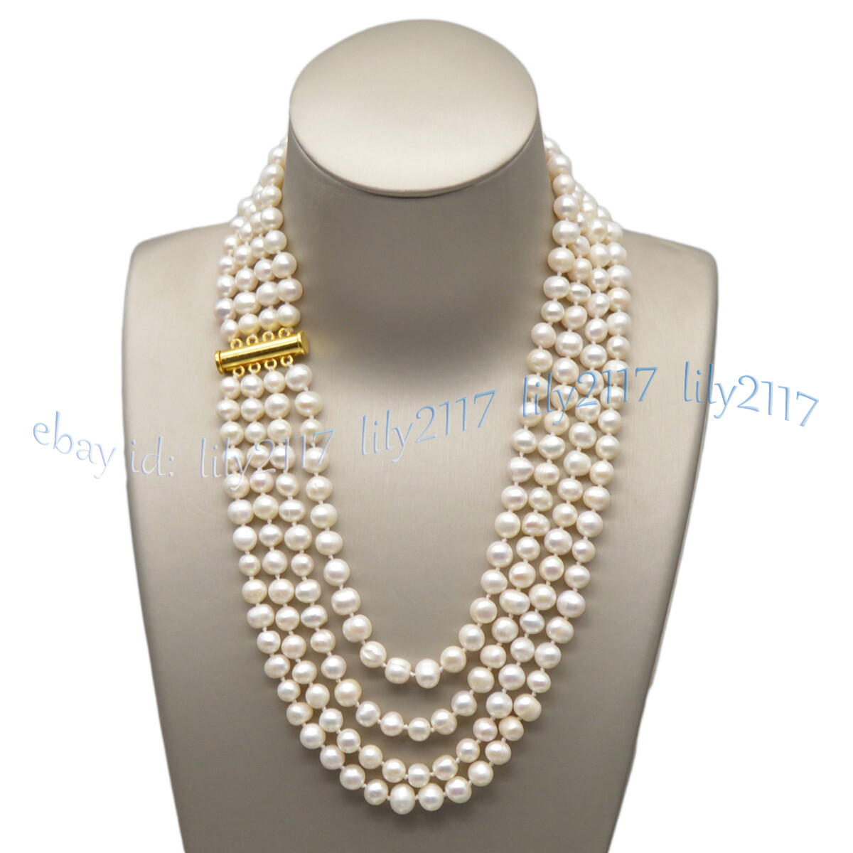 4 Rows Real Natural White Akoya Freshwater Pearl Beads Necklace 17-20”