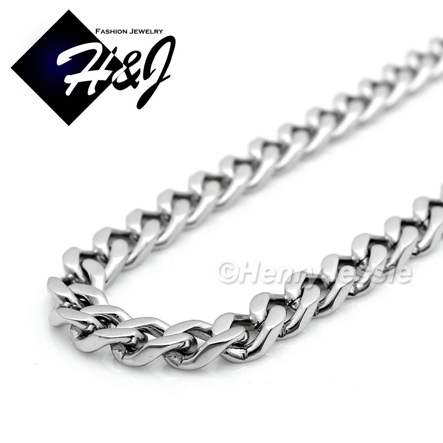 18″-40″MEN’s Stainless Steel 5mm Silver Cuban Curb Link Chain Necklace