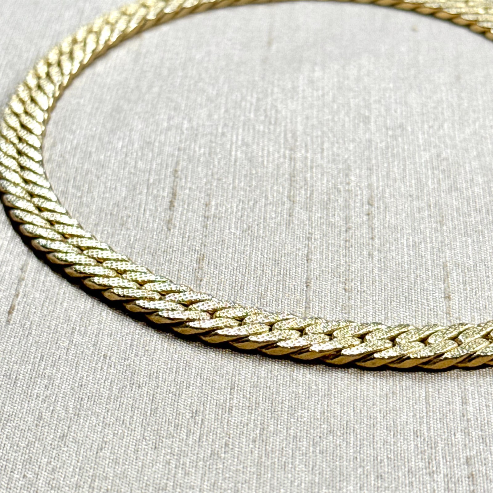 Gold Plated Flat Herringbone Chain Choker Necklace, Vintage Estate – 20 in