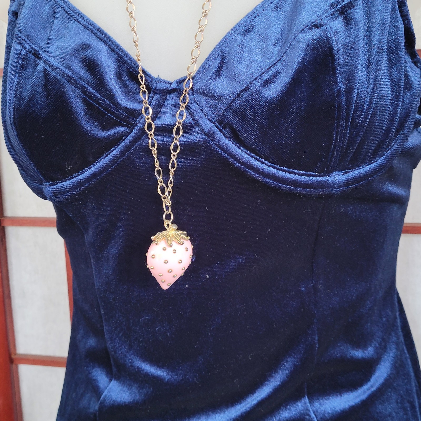 Pink and Gold Studded Strawberry Necklace