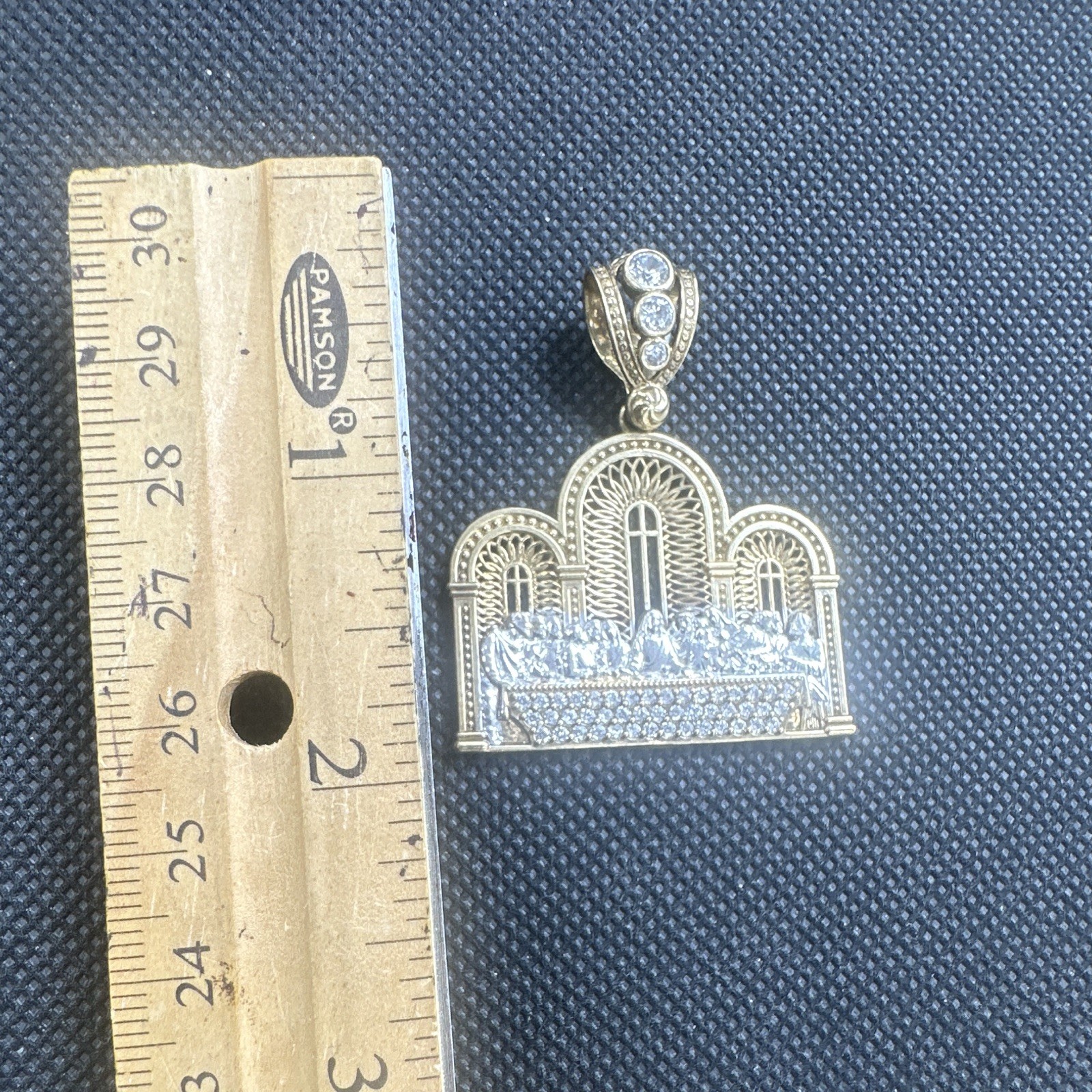 10k solid Yellow Gold Religious Pendant Round White CZ Bezel, prong setting