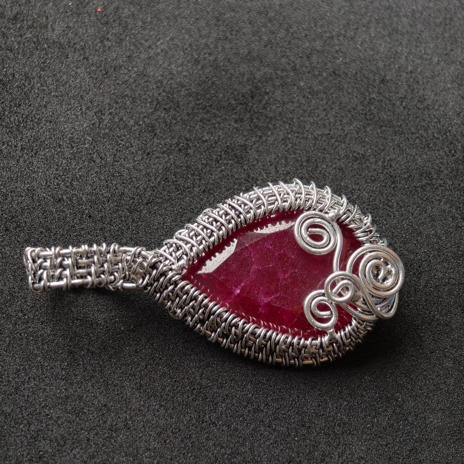 Handmade German Silver Kashmir Ruby Wire Wrapped Pendant Oxidized Silver Necklac