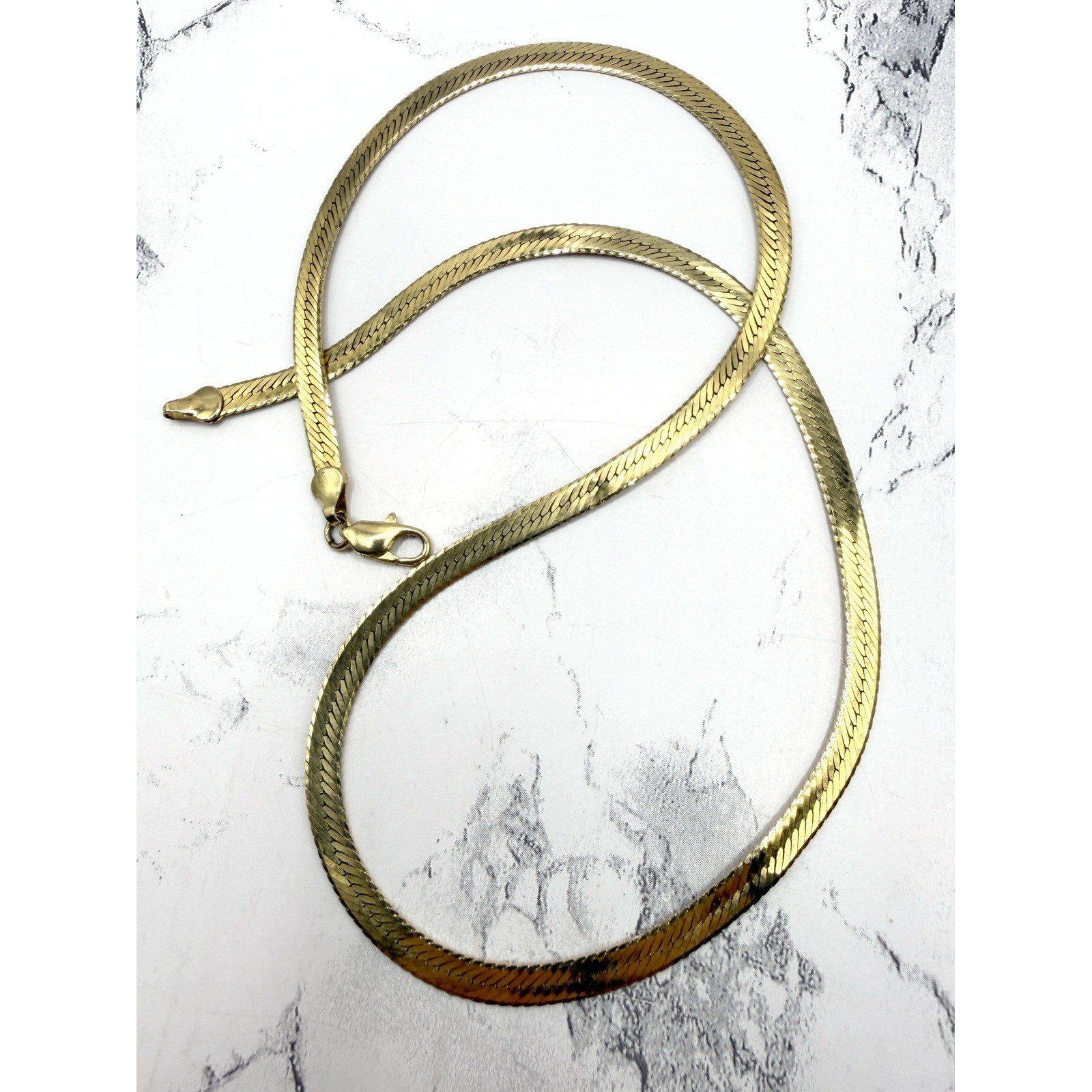 Gold Herringbone Necklace 20″ Flat Chain Classic Minimalist Lobster Clasp