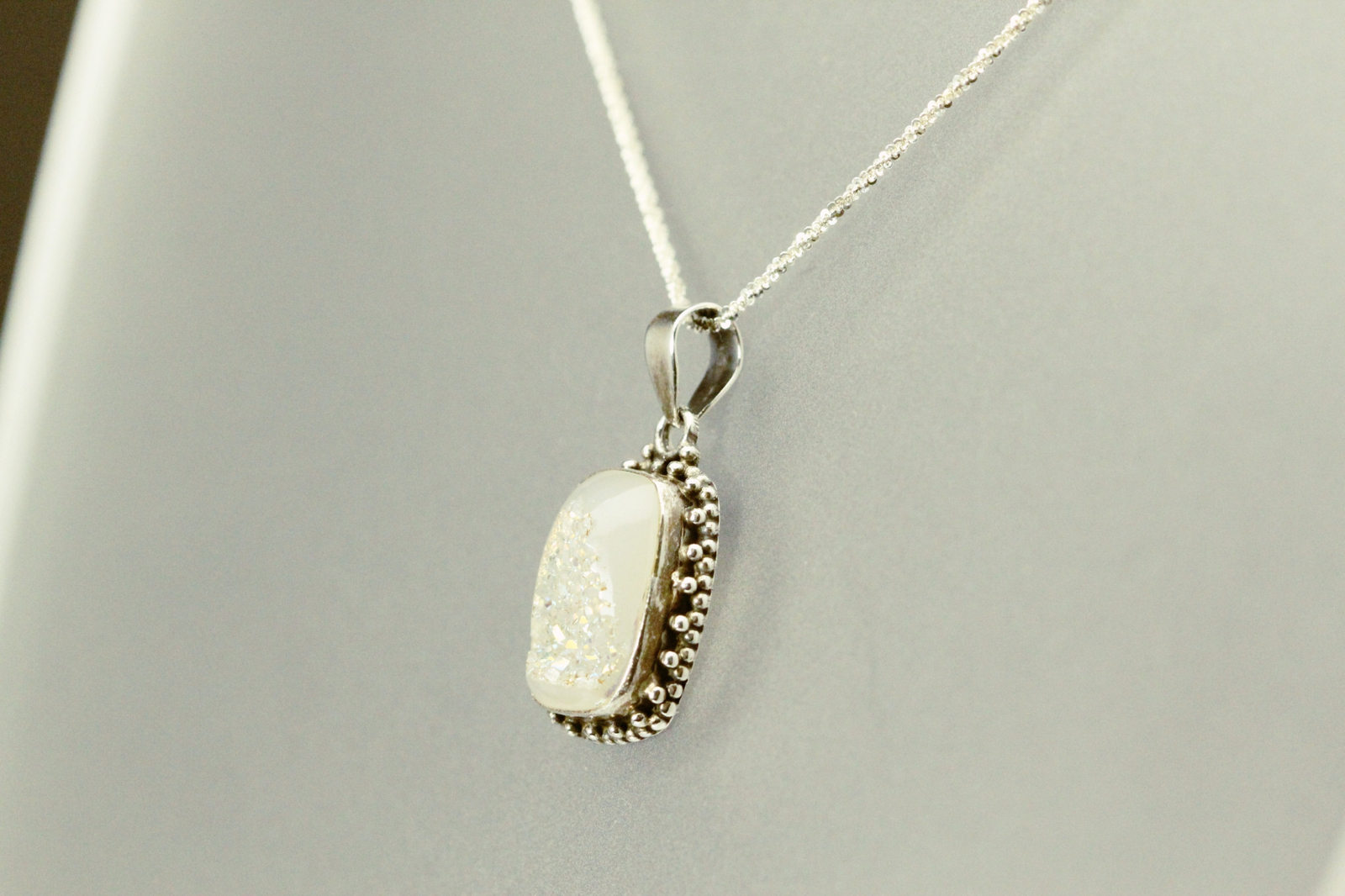 925 Sterling Silver Margarita Chain w Faux Druzy Pendant 7.6 grams 24″ (NEC5650)