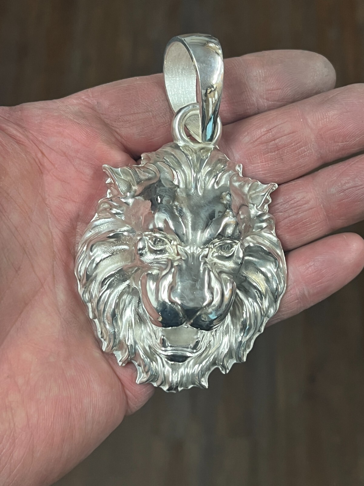 136 grams Lion head King Pendant Charm Sterling Silver .925 heavy 3.75″ Large