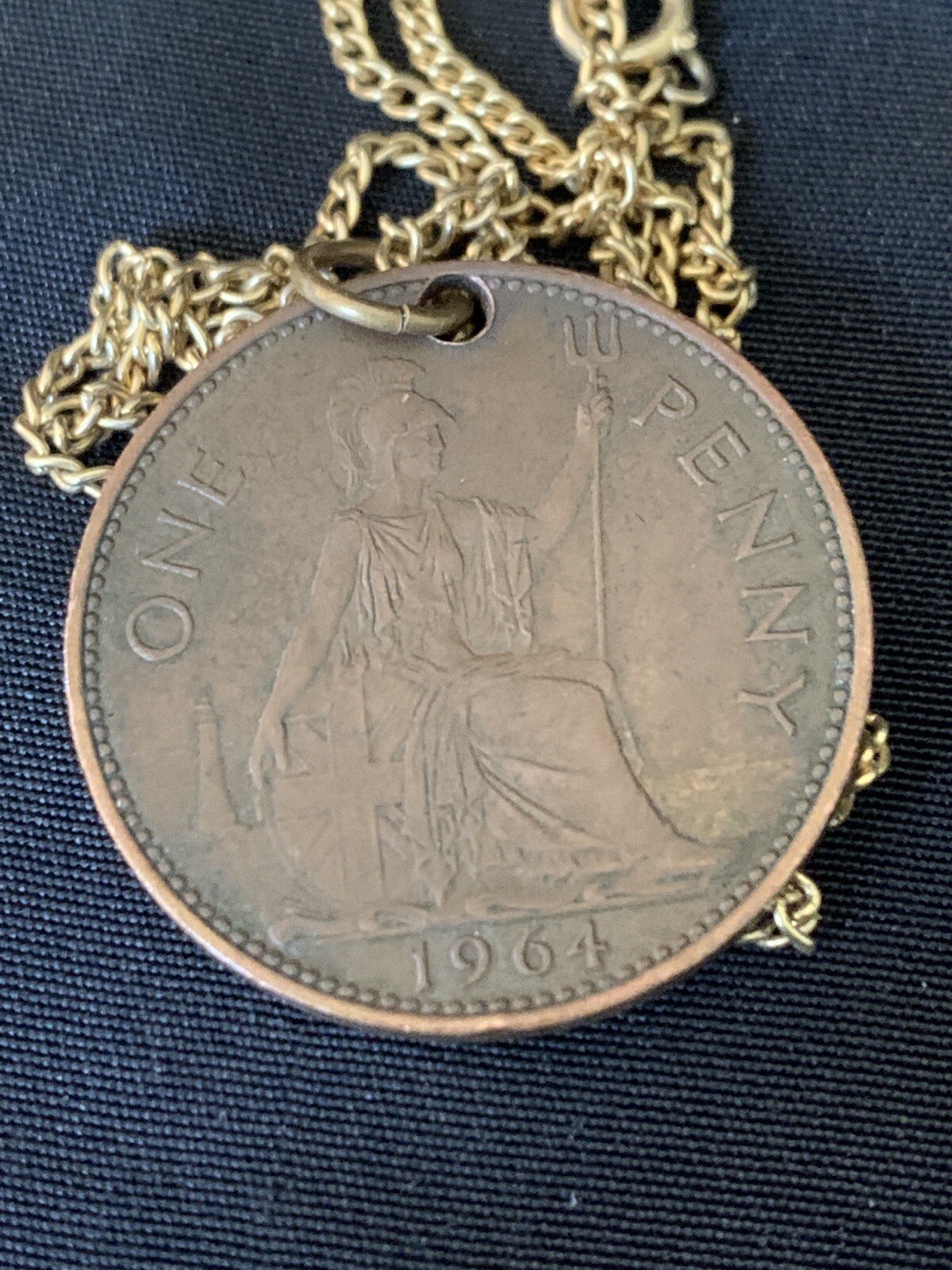 Vintage Great Britain 1964 Penny Pendant With Sailboat Enamel Art Signed 1 1/4″