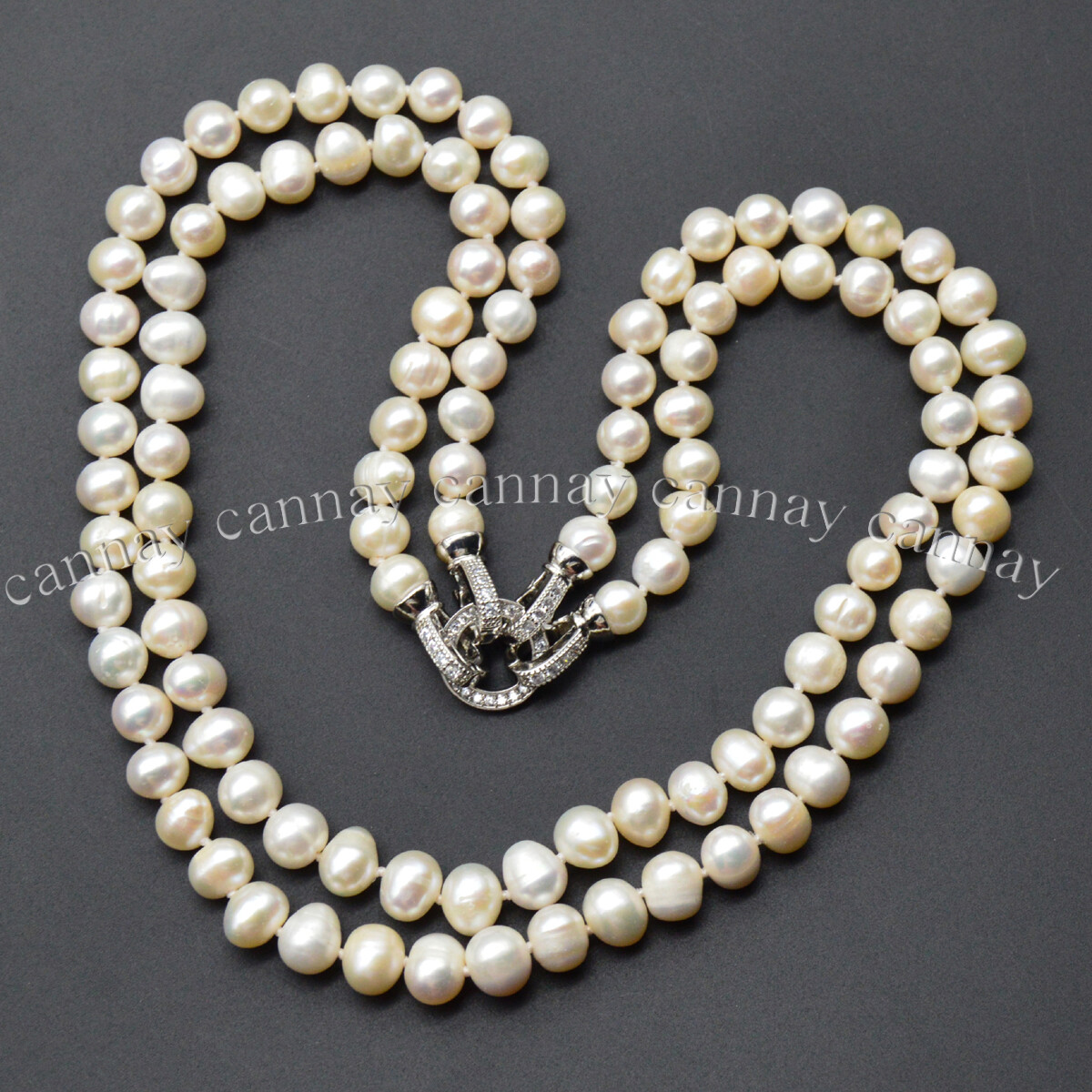2 Strands Real Natural 7-8mm White Freshwater Cultured Pearl Necklace 18-20”