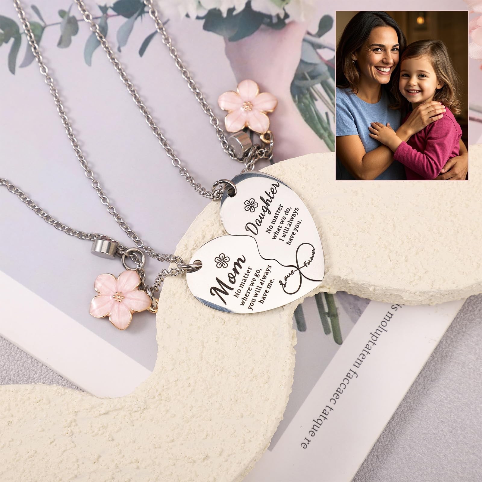 2 Pcs Mother and Daughter Heart Matching Necklace Set for Christmas Birthday