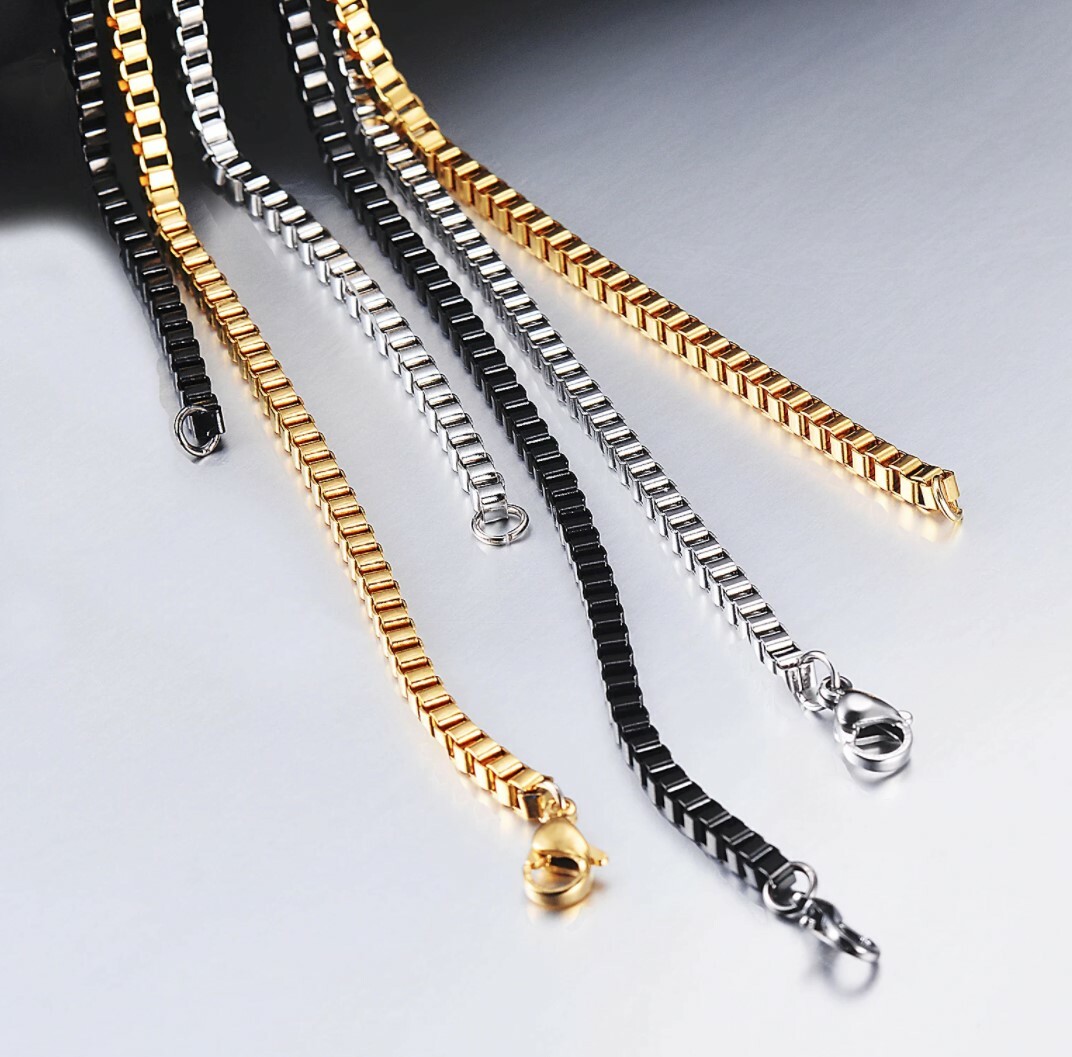 Gold Stainless Steel 50 cm (19.7 Inch) 2 mm Square Box Neck Chain Necklace