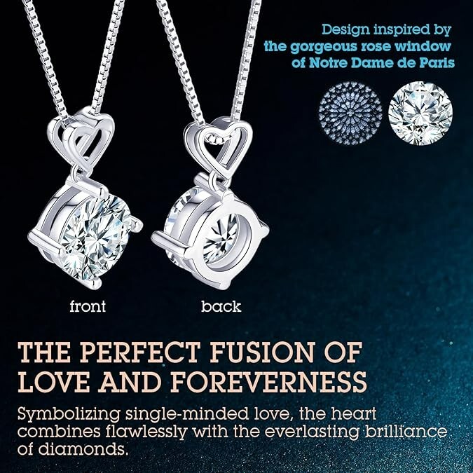 Heart Pendant Necklace Gifts for Wife, 3 Carat Moissanite Women’s Pendant Neck