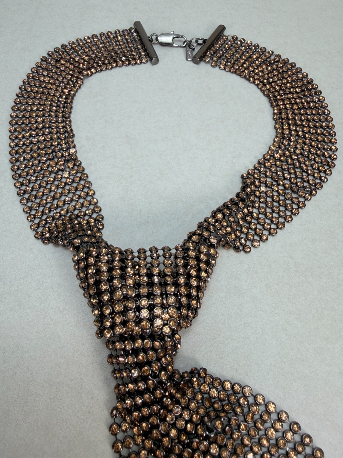 ZARA NWOT Bronze Crystal Rhinestone Necktie Statement Necklace Runway Glam