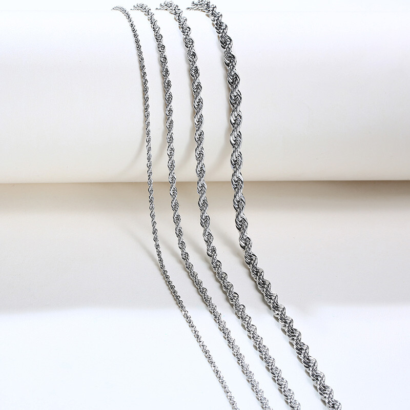 Men Women Necklace Twist Rope Chain Link Stainless Steel 16/18/20/22/24″ Silver