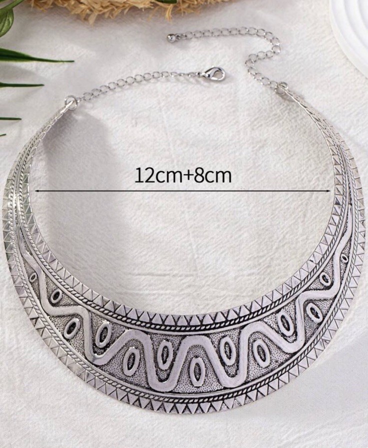 Chunky Silver Necklace Cuff Large Big Statement Choker Jewelry