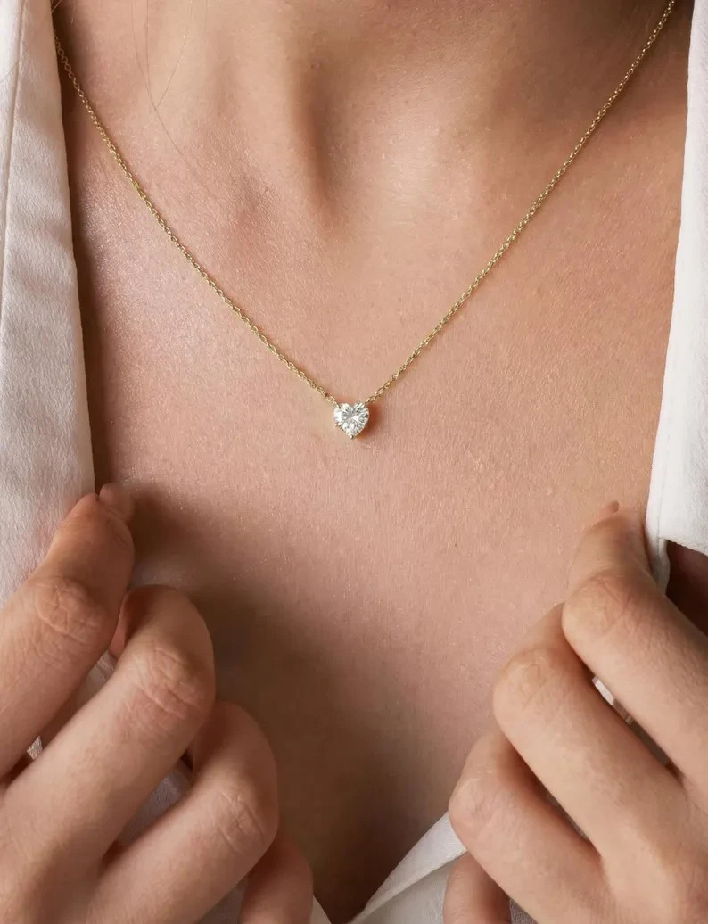 2 Ct Heart Cut Pendant Necklace Simulated Diamond In 14k Yellow Gold Plated