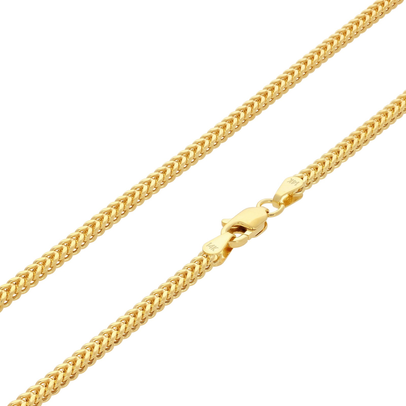 14K Yellow Gold Womens 2mm Franco Square Box Foxtail Wheat Necklace Chain 18″