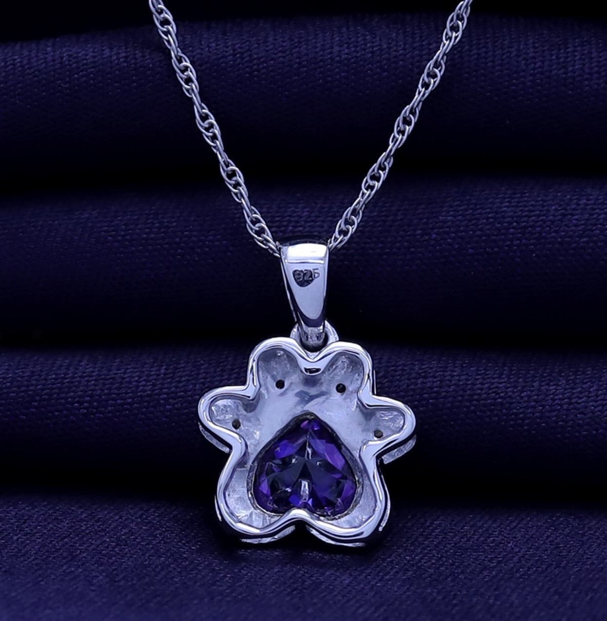 Accent Paw Print Pendant 18″Necklace Simulated Birthstone 925 White Gold Plated