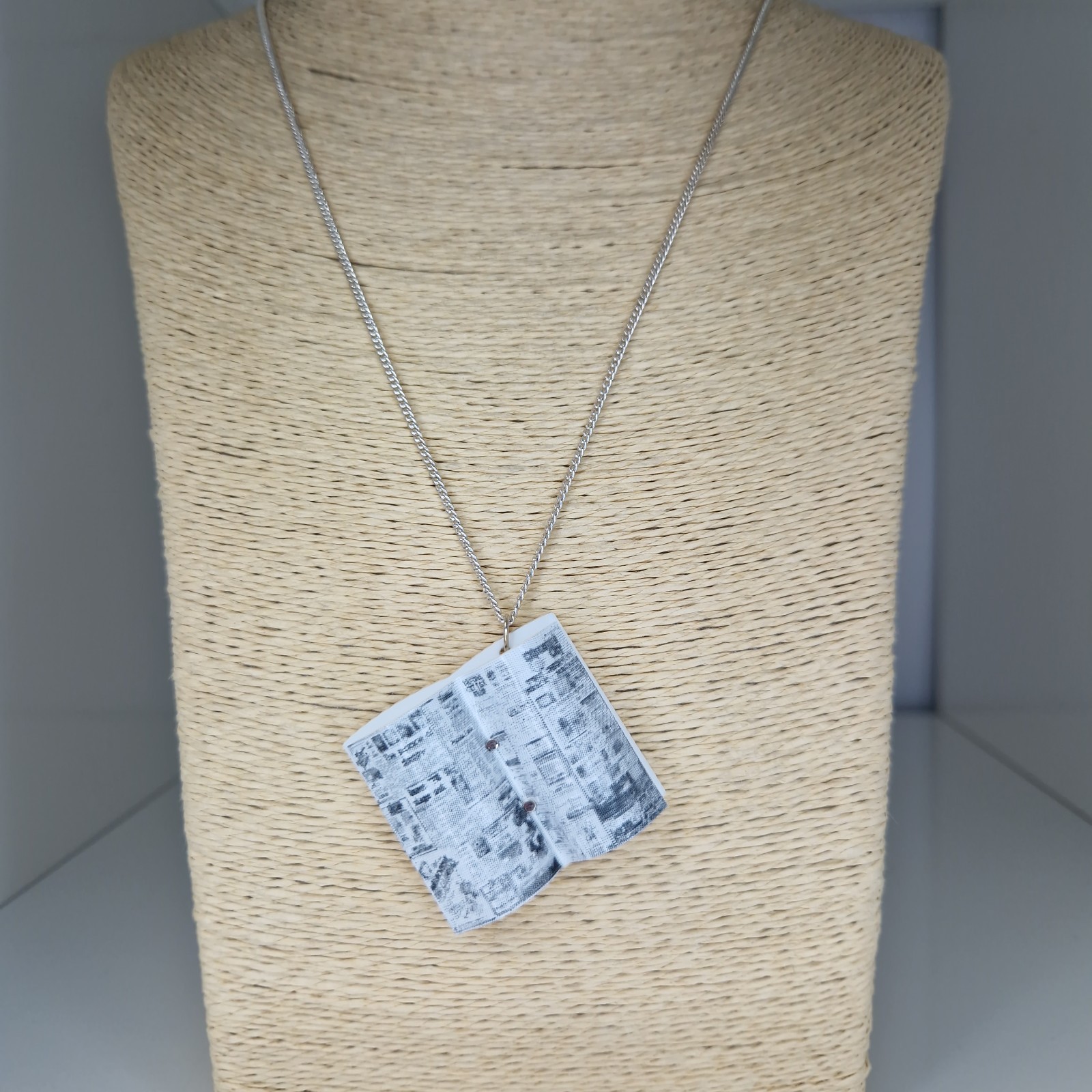 Tatty Devine Open Book Pendant Necklace Acrylic White Metal 60cm Long