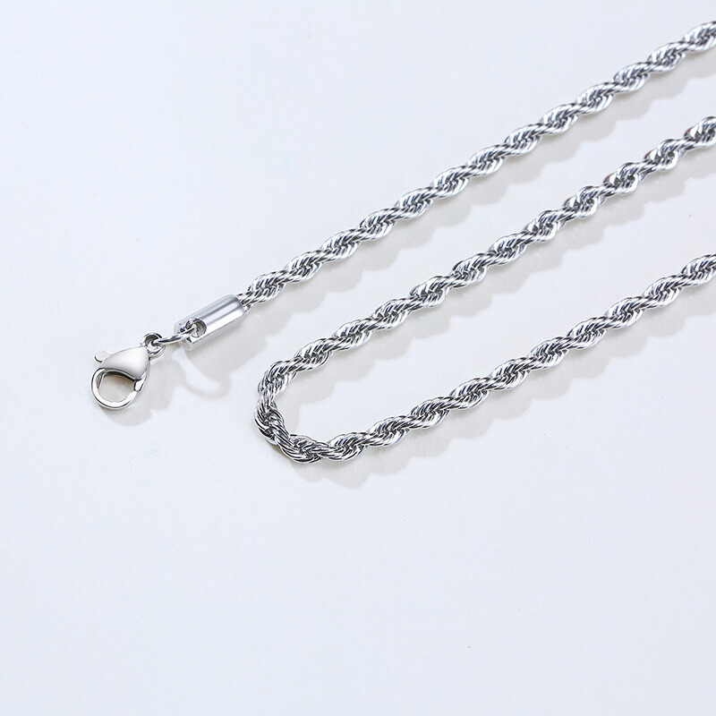 Men Women Necklace Twist Rope Chain Link Stainless Steel 16/18/20/22/24″ Silver