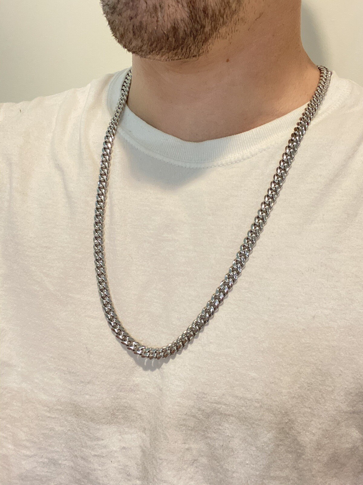 8mm Mens Miami Cuban Link 14k White Gold Plated Stainless Real HipHop Necklace