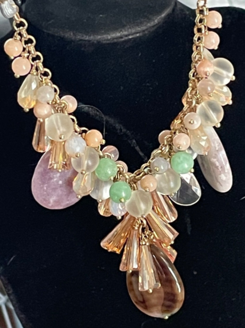 Anthropologie Nakamol Beaded Necklace Crystal Rhinestone Natural Stone Drops