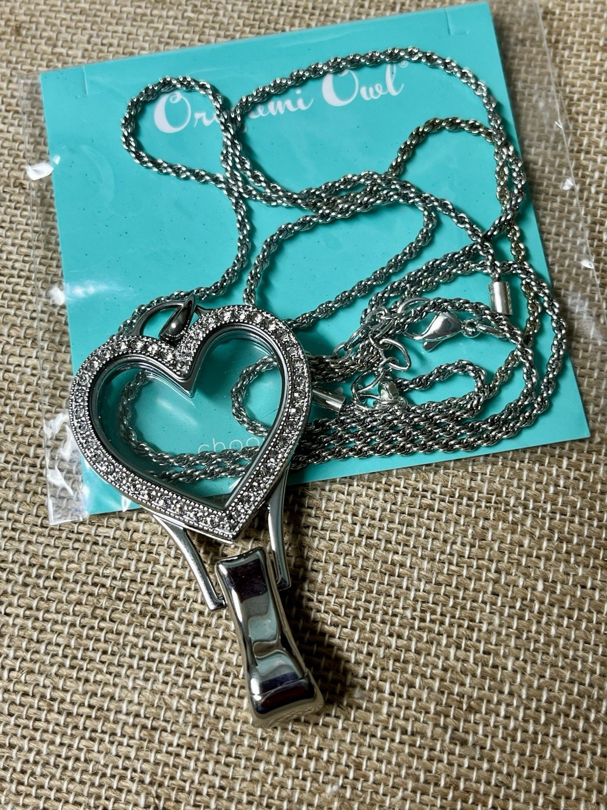 Origami Owl Reversible Silver Heart Locket Lanyard Badge Holder And Chain