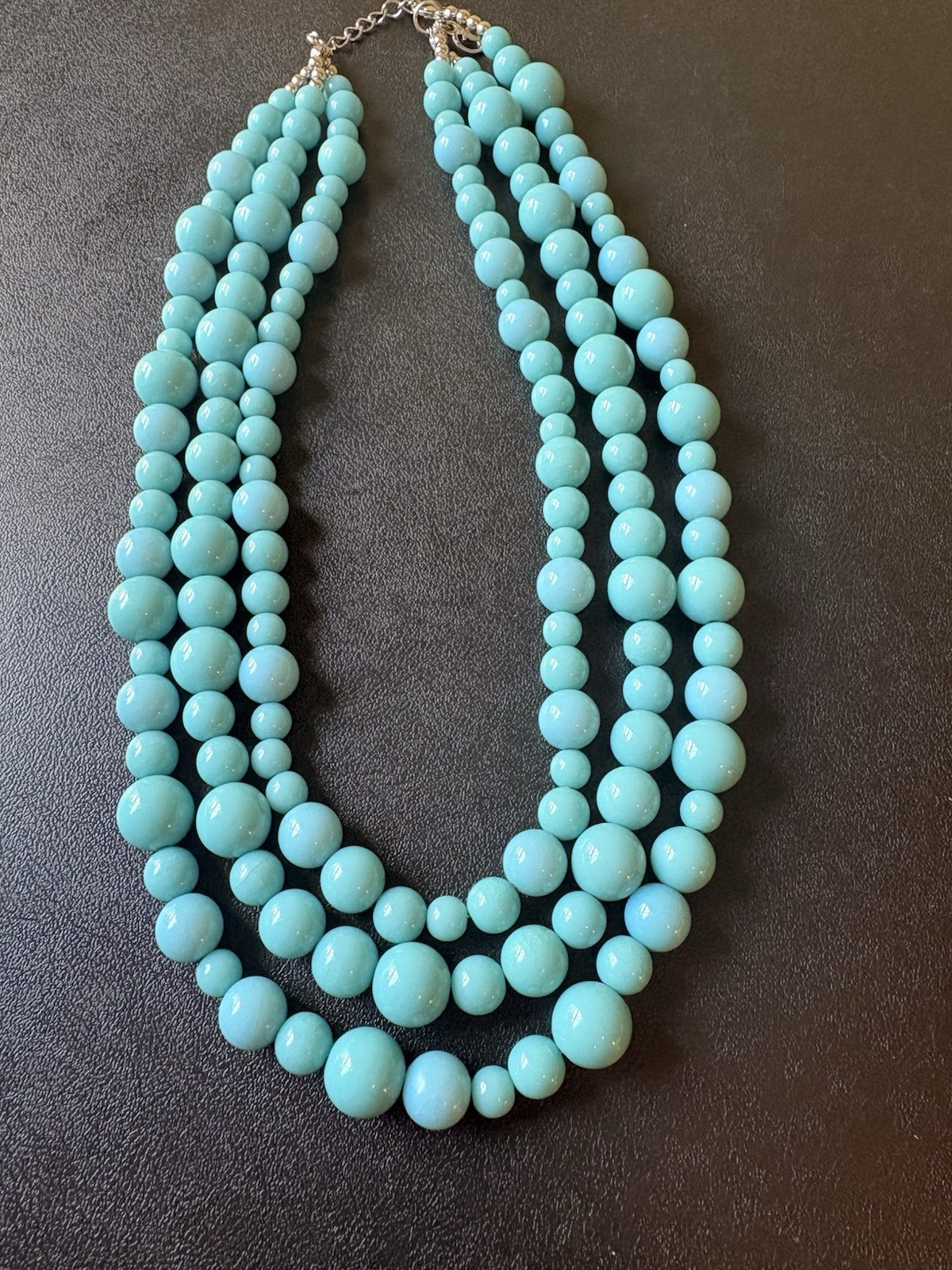 Blue Beaded Multi-Strand Statement Necklace Adjustable Lobster Clasp