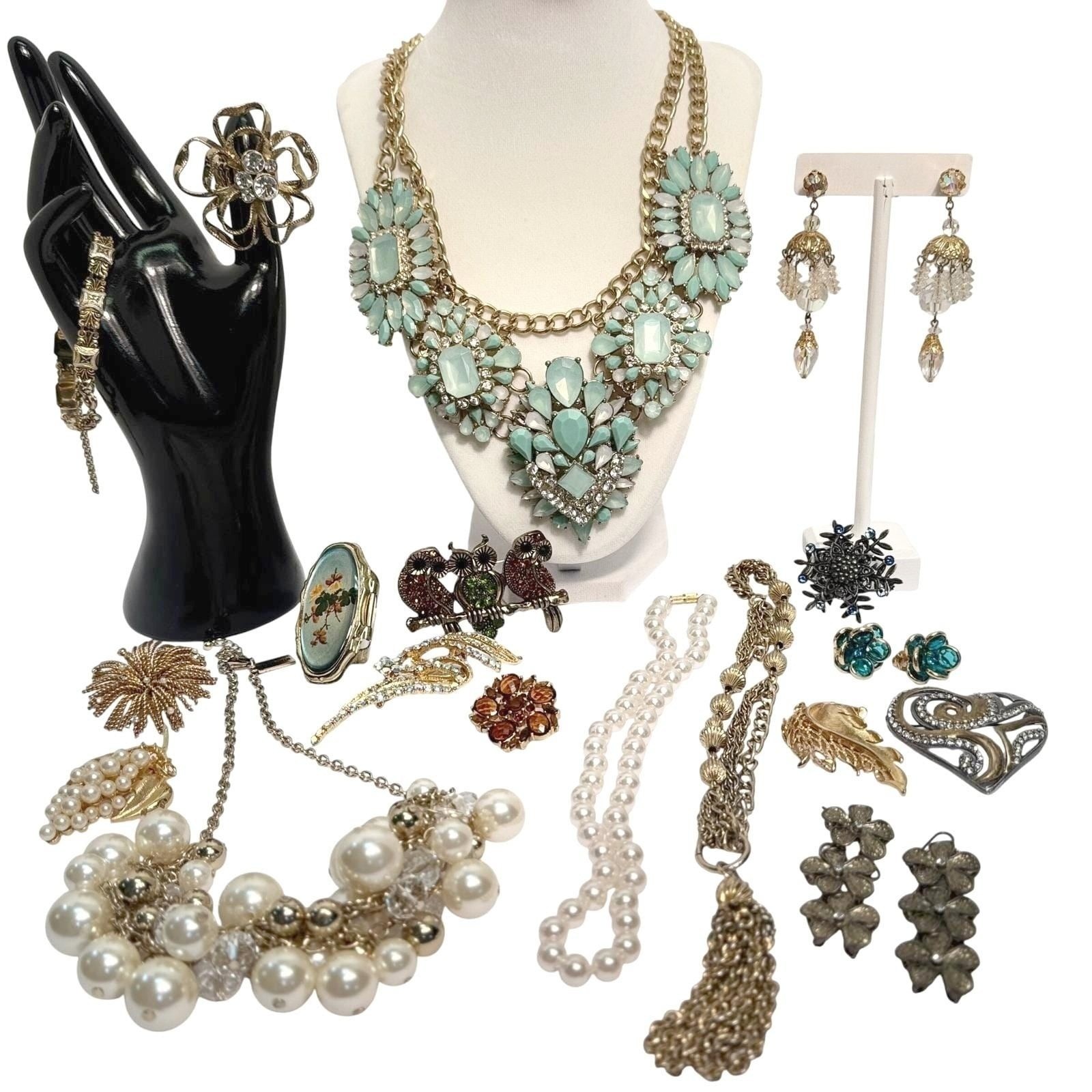 Chunky Statement Necklace Brooch Earrings Ring Jewelry Lot Costume