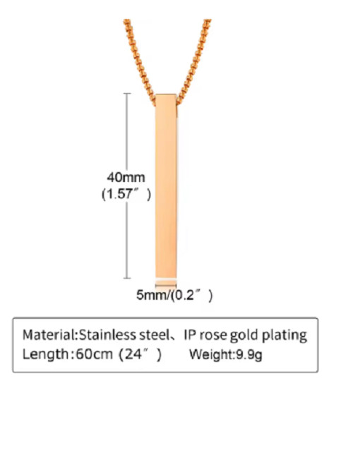 Waterproof Pillar Necklaces for Men Women,Stainless Steel Rectangle Vertical Bar