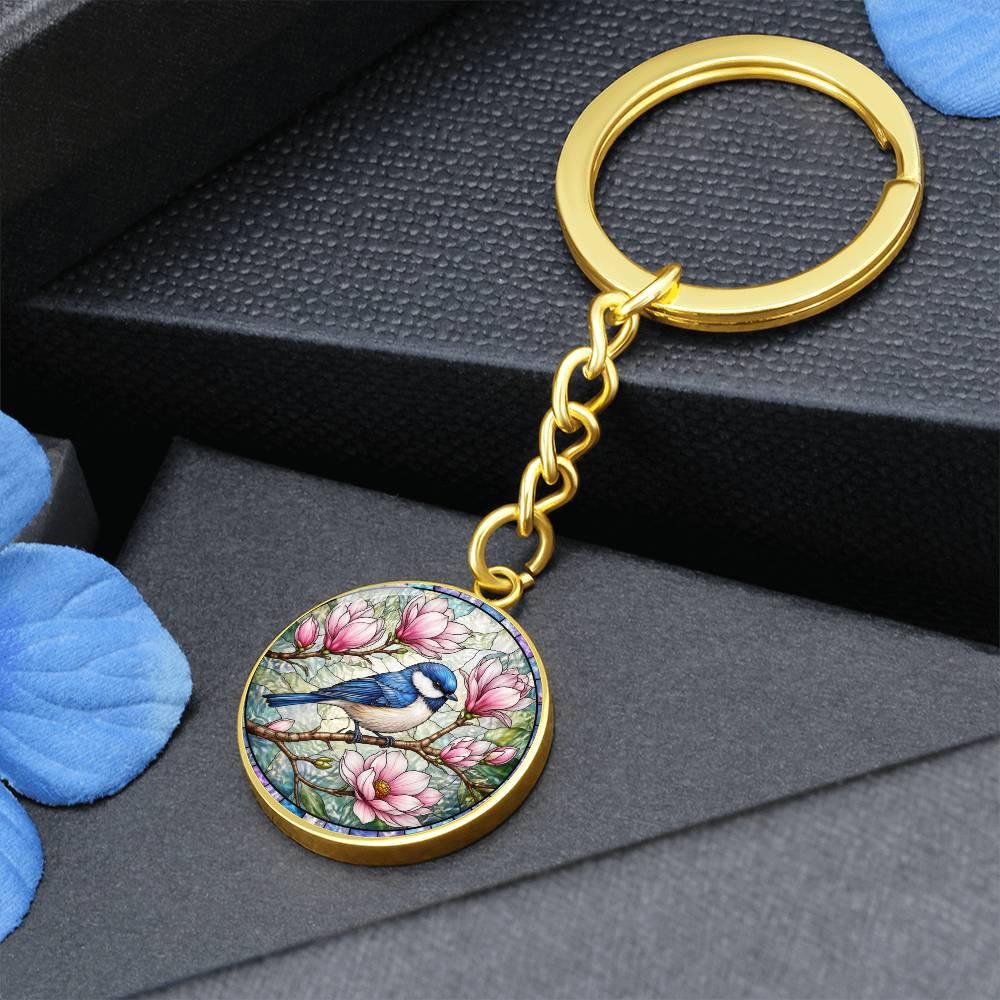 Bluebird Floral Engraved Necklace Bracelet or Keychain